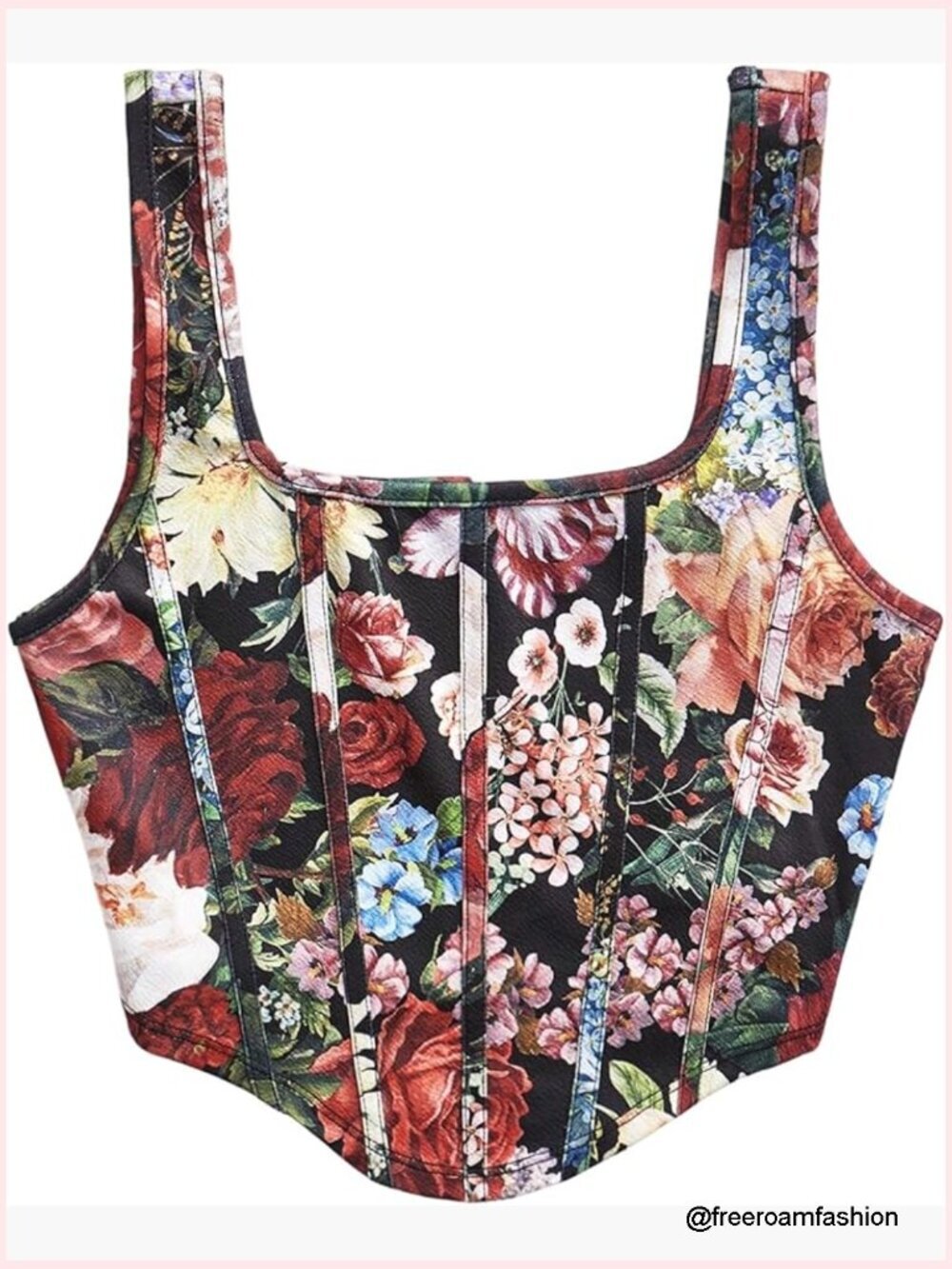 Plus Size Floral Corset Tank Top Square Neck Sleeveless Asymmetrical Boho